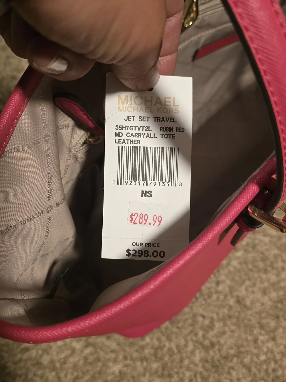 Michael Kors Hot Pink Saffiano Leather Tote with Gold MK Charm - Picture 3 of 3